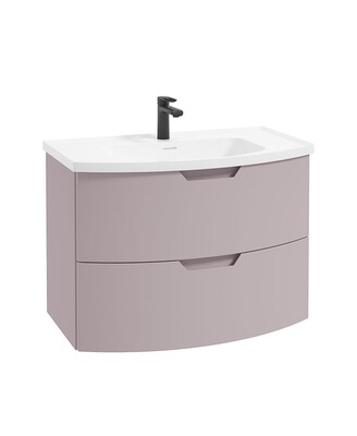 SONAS ARC 80cm 2 Drawer Wall Hung Vanity Unit Matt Cashmere Pink - Matt Basin