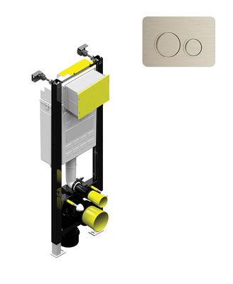 SONAS Fast Fix Frame with Front Access for Wall Hung WC with Brushed Nickle Circular Flush Place