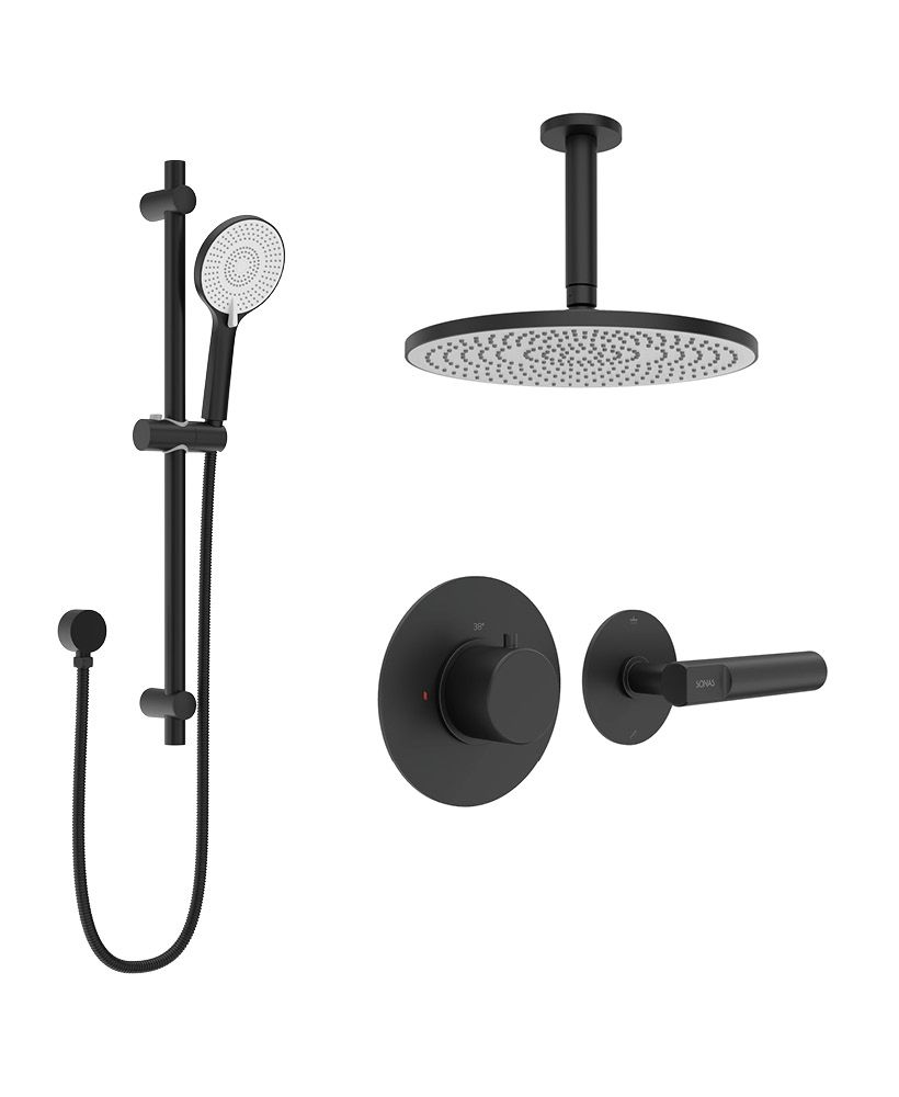 SONAS HAKK Thermostatic Shower Set 1 Matt Black with Ceiling Arm