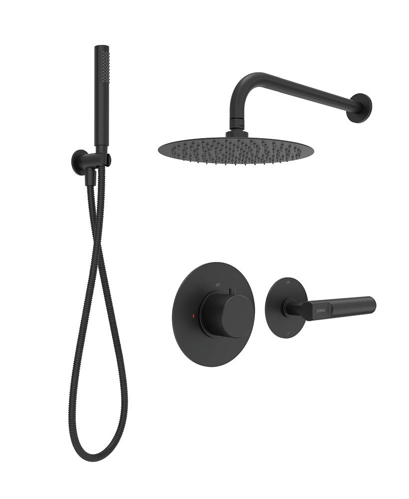 SONAS HAKK Thermostatic Shower Set 2 Matt Black with Wall Arm