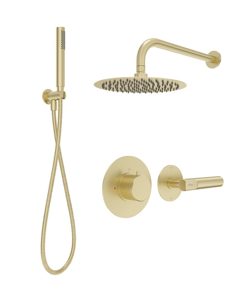 SONAS HAKK Thermostatic Shower Set 2 Brushed Gold with Wall Arm