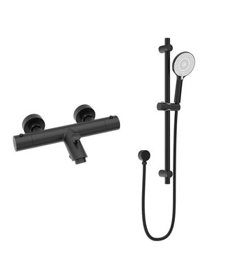 SONAS FORM Thermostatic Bath Shower Mixer &amp; Alita Slide Rail Kit Matt Black