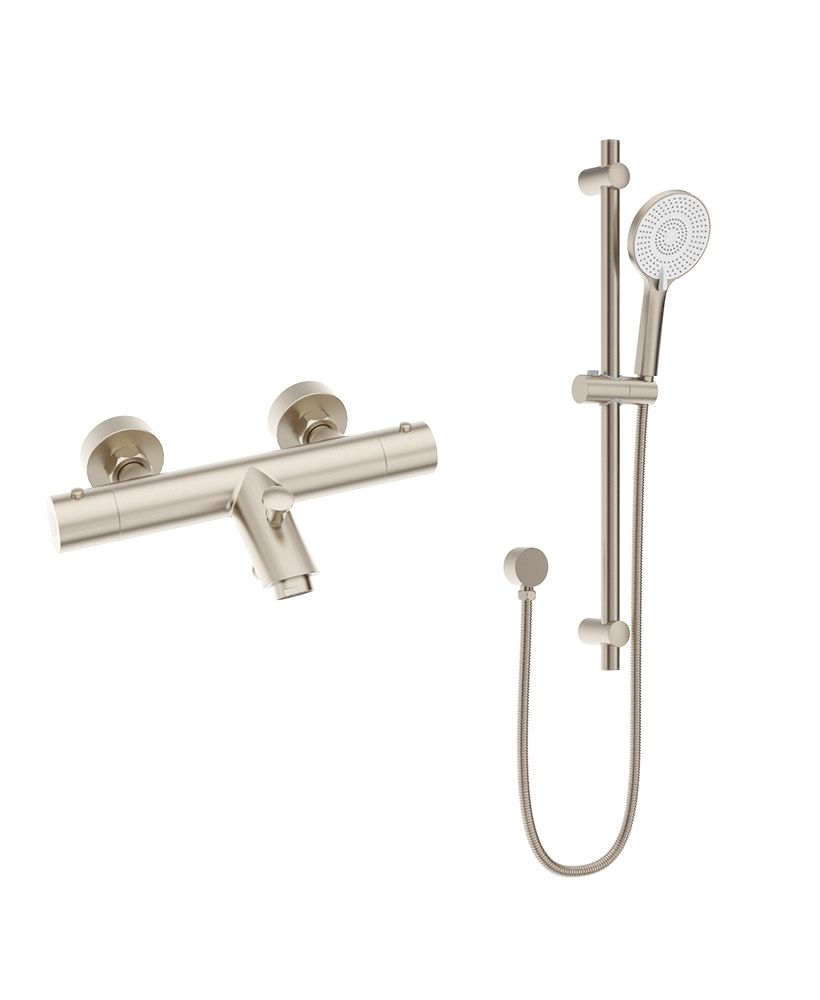 SONAS FORM Thermostatic Bath Shower Mixer &amp; Alita Slide Rail Kit Brushed Nickel
