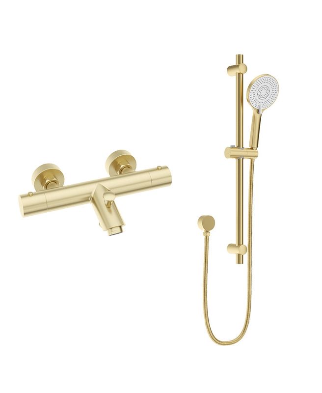 SONAS FORM Thermostatic Bath Shower Mixer &amp; Alita Slide Rail Kit Brushed Gold