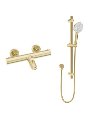 SONAS FORM Thermostatic Bath Shower Mixer &amp; Alita Slide Rail Kit Brushed Gold