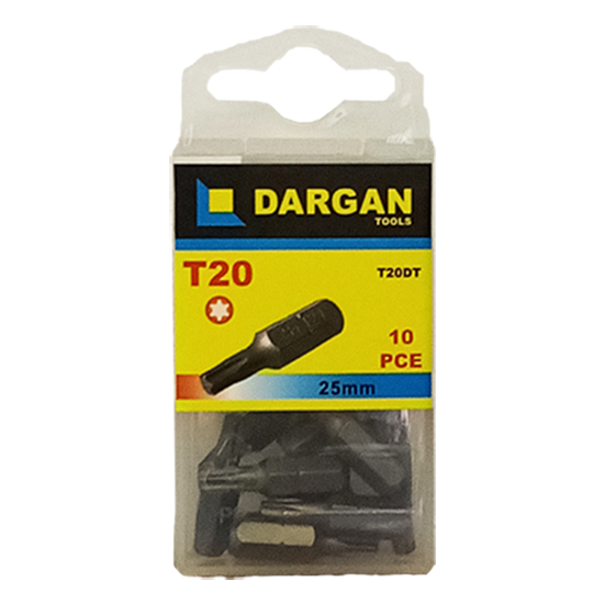 Dargan 25mm T20 Screwdriver Bits, Anti-Skid Tip. 10 per pack