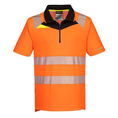 DX412 - DX4 Hi-Vis Zip Polo Shirt S/S Orange/Black