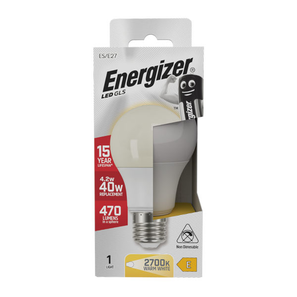 ENERGIZER LED 7.3W (60W) 806 LUMENS B22 OPAL GLS LAMP WARM WHITE 2700K
