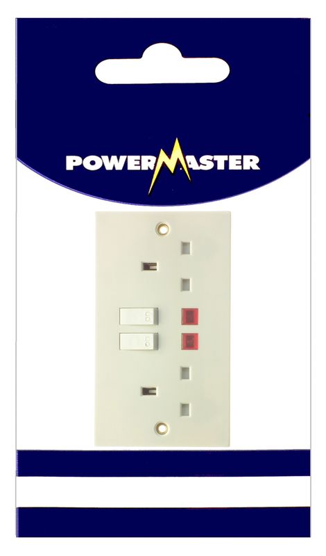 POWERMASTER 2 GANG 13 AMP SWITCHED SOCKET WITH NEON