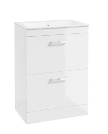 SONAS CORTA Floorstanding 60cm Two Drawer Unit Gloss White-Chrome Handles