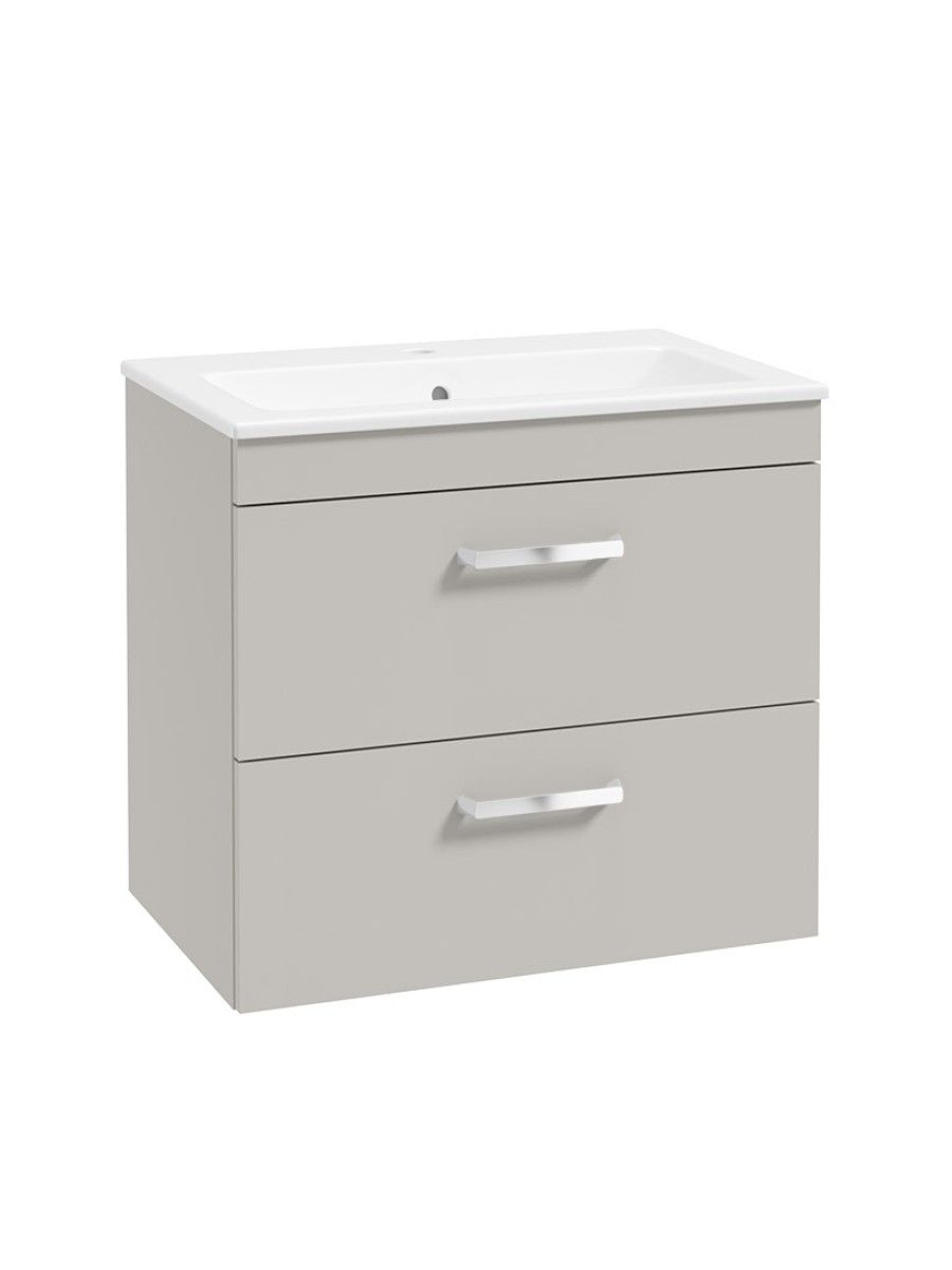 CORTA Wall Hung 60cm Two Drawer Unit Morning Mist-Chrome Handles