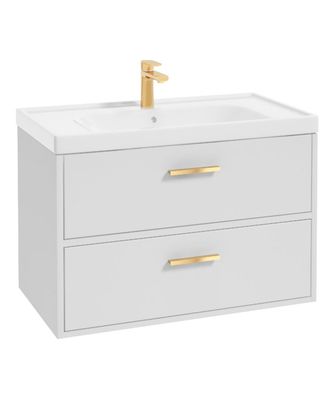 SONAS Finland 80cm Wall Hung Vanity Unit Matt White- Brushed Gold Hardware