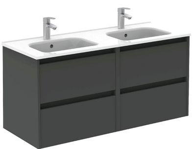 SONAS Smart 120cm Gloss Grey Wall Hung 4 Drawer Double Vanity Unit