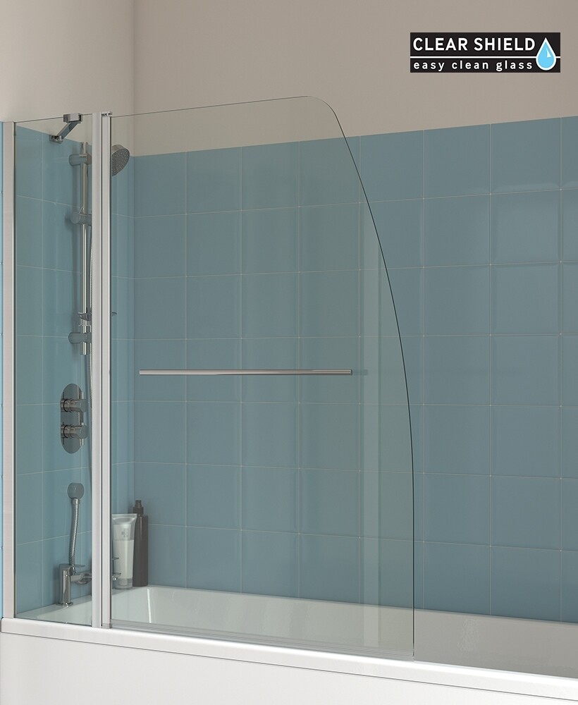 LUNAR SB4 6mm Hinged Bath Screen with Towel Rail Chrome