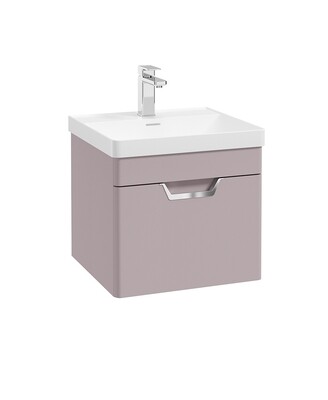 FREYA Wall Hung 50cm Single Drawer Unit Matt Cashmere Pink &amp; Chrome Handle