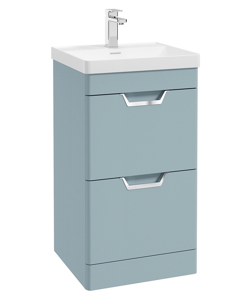 FREYA Floorstanding 50cm Two Drawer Unit Matt Morning Sky Blue &amp; Chrome Handles