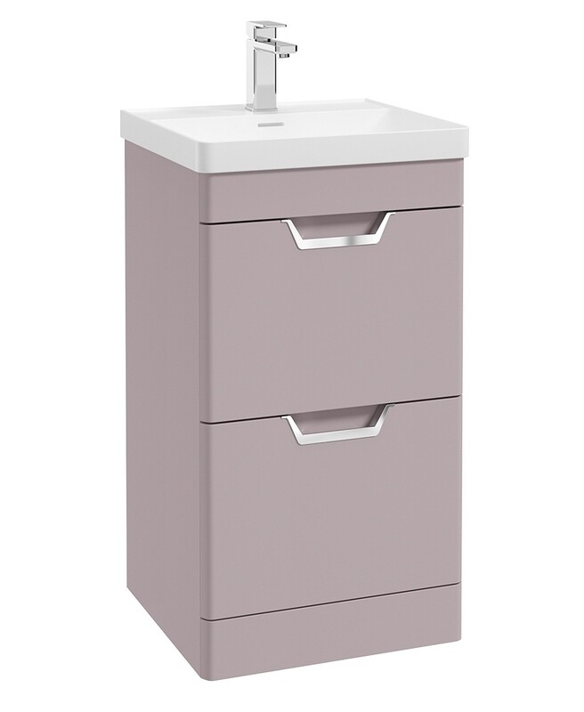 FREYA Floorstanding 50cm Two Drawer Unit Matt Cashmere Pink &amp; Handles