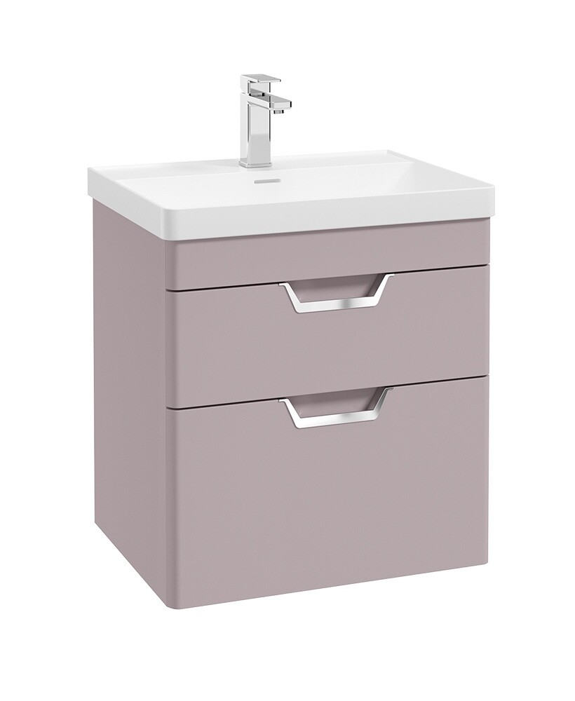 FREYA Wall Hung 60cm Two Drawer Unit Matt Cashmere Pink &amp; Handles