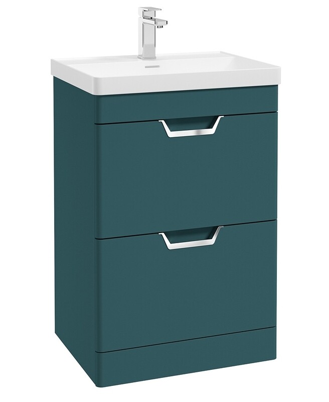 FREYA Floorstanding 60cm Two Drawer Unit Matt Ocean Blue &amp;  Handles