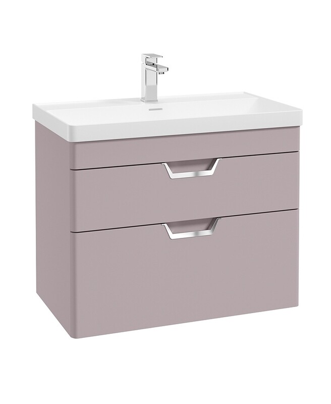 FREYA Wall Hung 80cm Two Drawer Unit Matt Cashmere Pink &amp;  Handles
