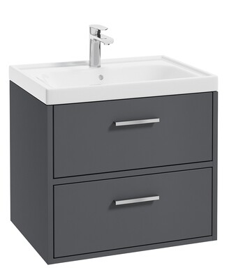 FINLAND Wall Hung 60cm Two Drawer Unit Matt Midnight Grey &amp; Handles