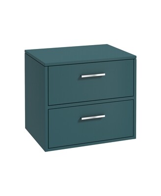 FINLAND Wall Hung 60cm Two Drawer Countertop Unit Matt Ocean Blue &amp; Handles
