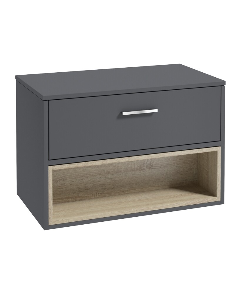 MALMO Wall Hung 80cm Single Drawer Countertop Unit Matt Midnight Grey &amp; Handle