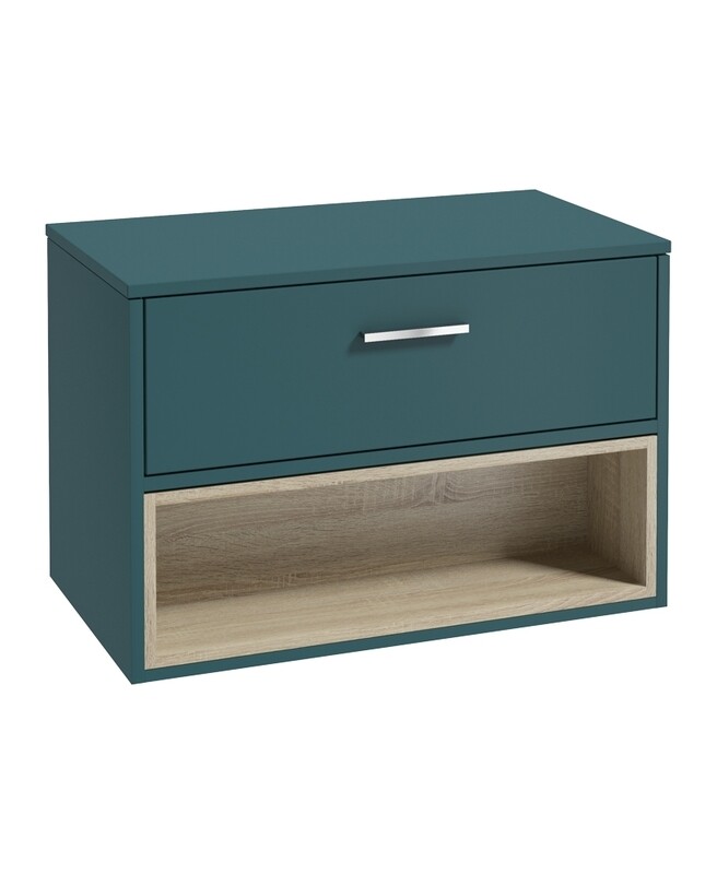 MALMO Wall Hung 80cm Single Drawer Countertop Unit Matt Ocean Blue &amp; Handle