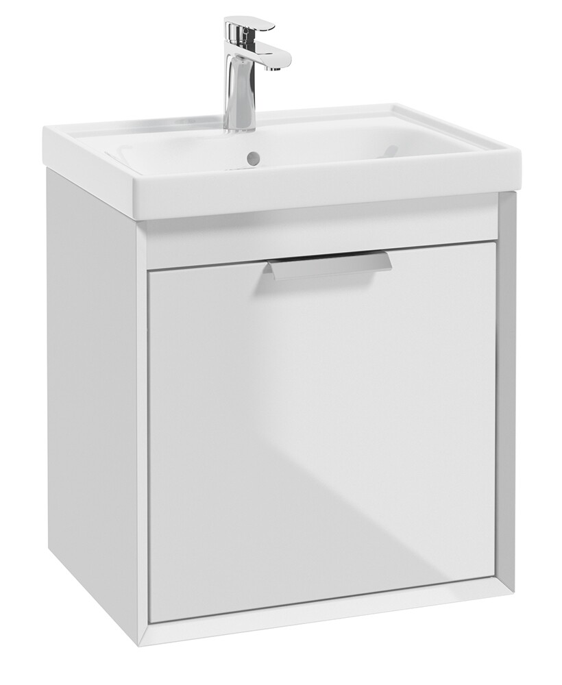 FJORD Wall Hung 50cm Two Drawer Unit Matt Gloss White &amp; Handle