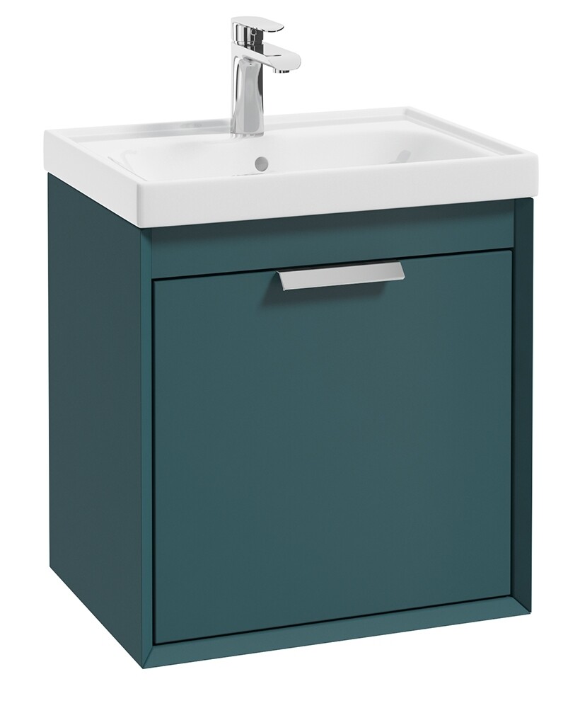 FJORD Wall Hung 50cm Two Drawer Unit Matt Ocean Blue &amp; Handle