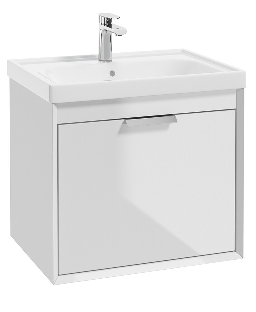 FJORD Wall Hung 60cm Two Drawer Unit Gloss White &amp; Handle