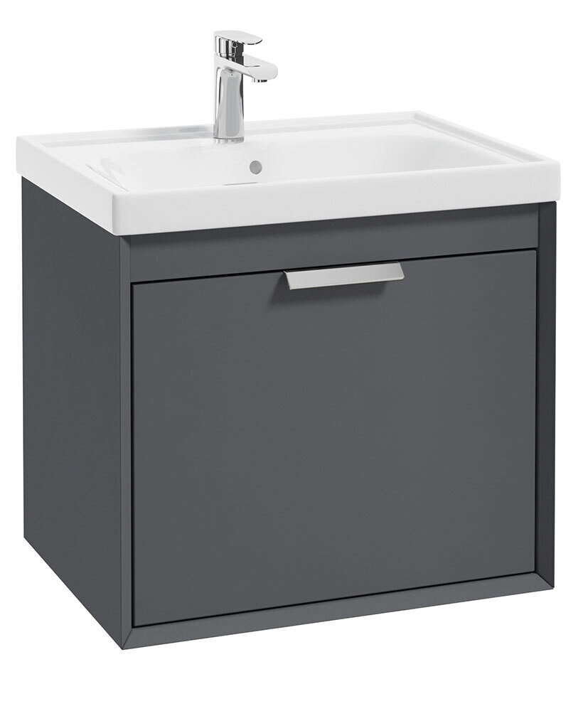 FJORD Wall Hung 60cm Two Drawer Unit Matt Midnight Grey &amp; Handle
