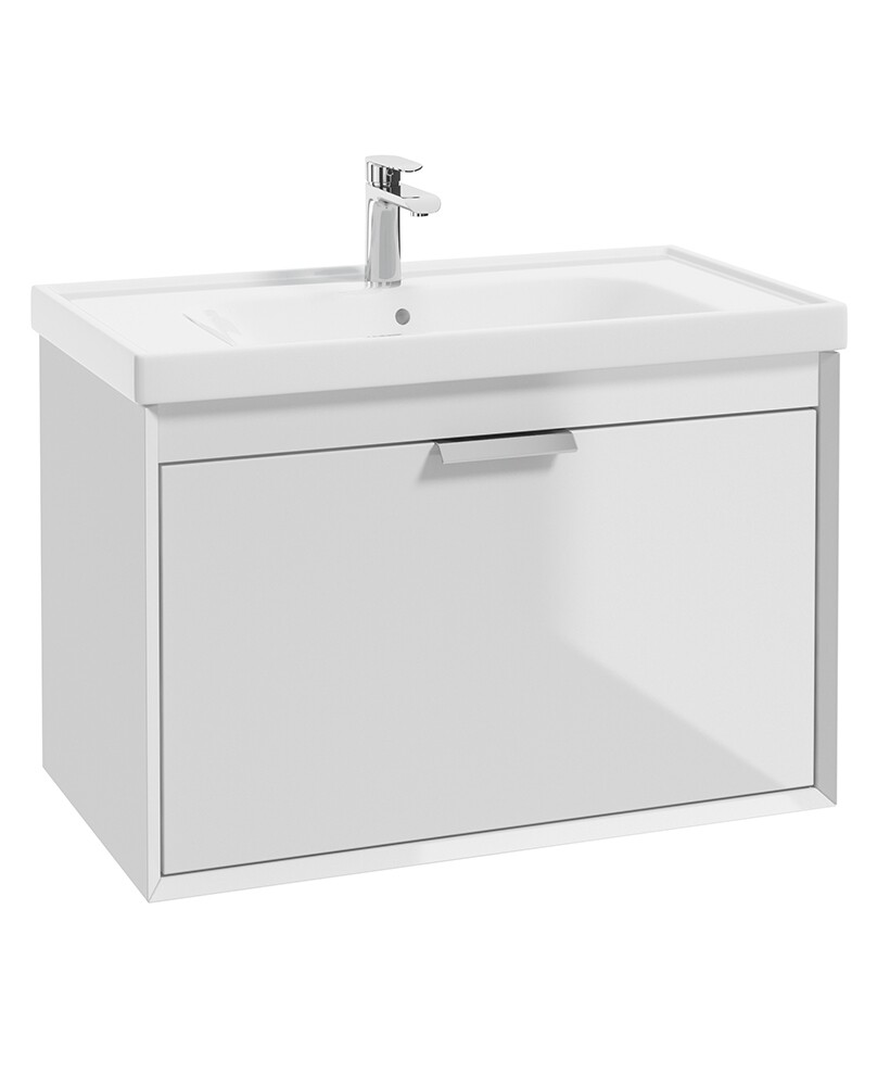 FJORD Wall Hung 80cm Two Drawer Unit Gloss White &amp; Handle