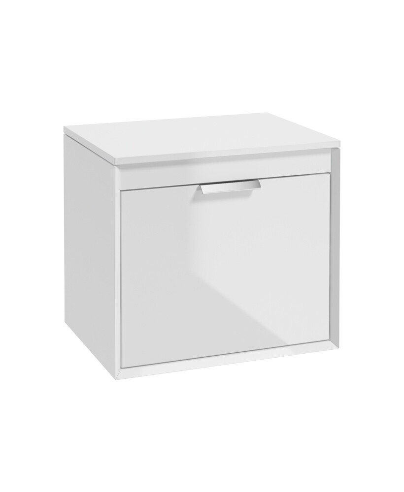 FJORD Wall Hung 60cm Two Drawer Countertop Unit Gloss White &amp; Handle