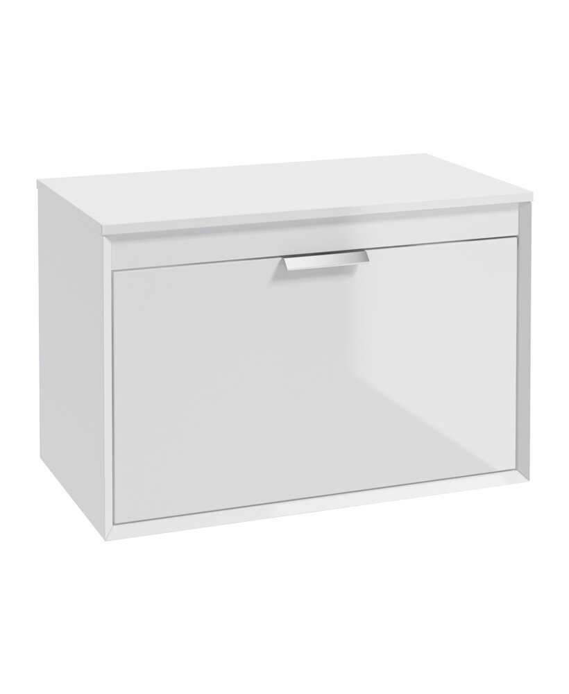 FJORD Wall Hung 80cm Two Drawer Countertop Unit Gloss White &amp; Handle