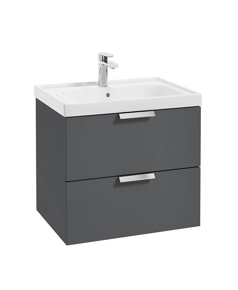 STOCKHOLM Wall Hung 60cm Two Drawer Unit Matt Midnight Grey &amp; Handles