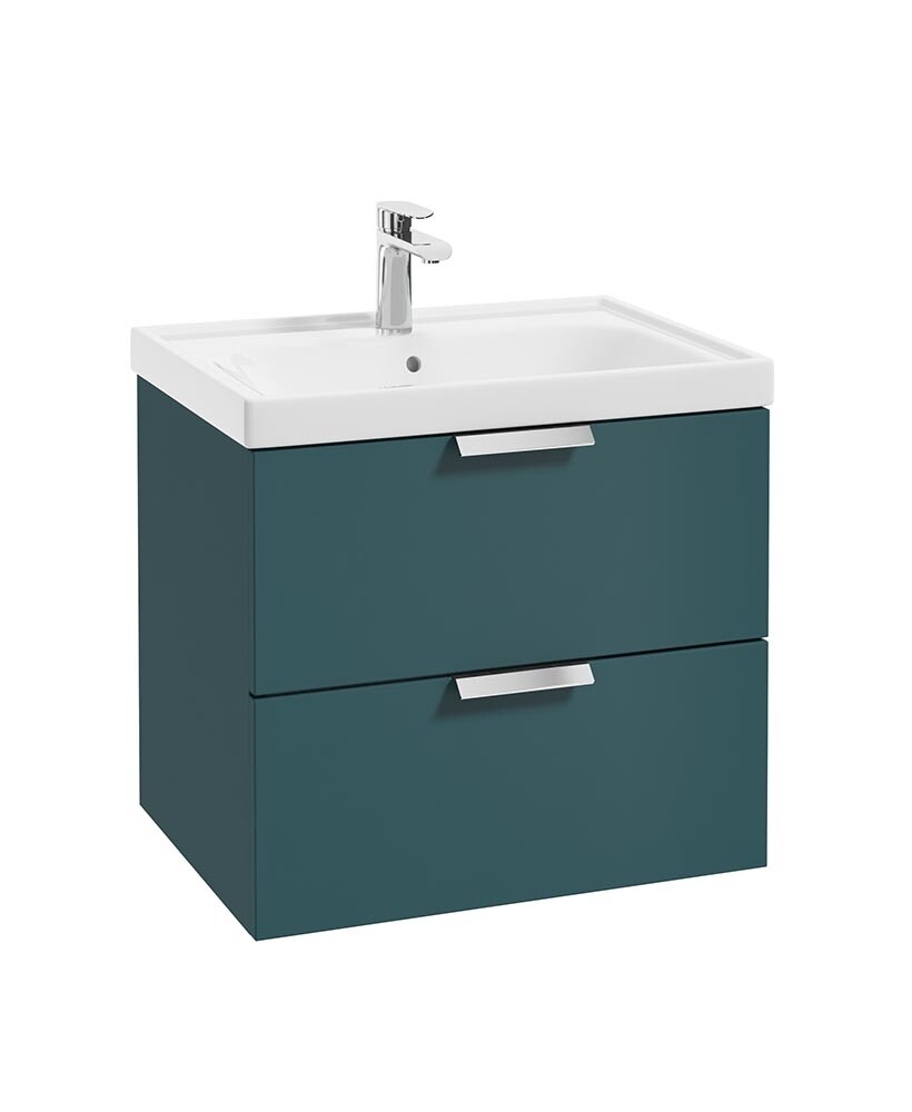 STOCKHOLM Wall Hung 60cm Two Drawer Unit Matt Ocean Blue &amp; Handles