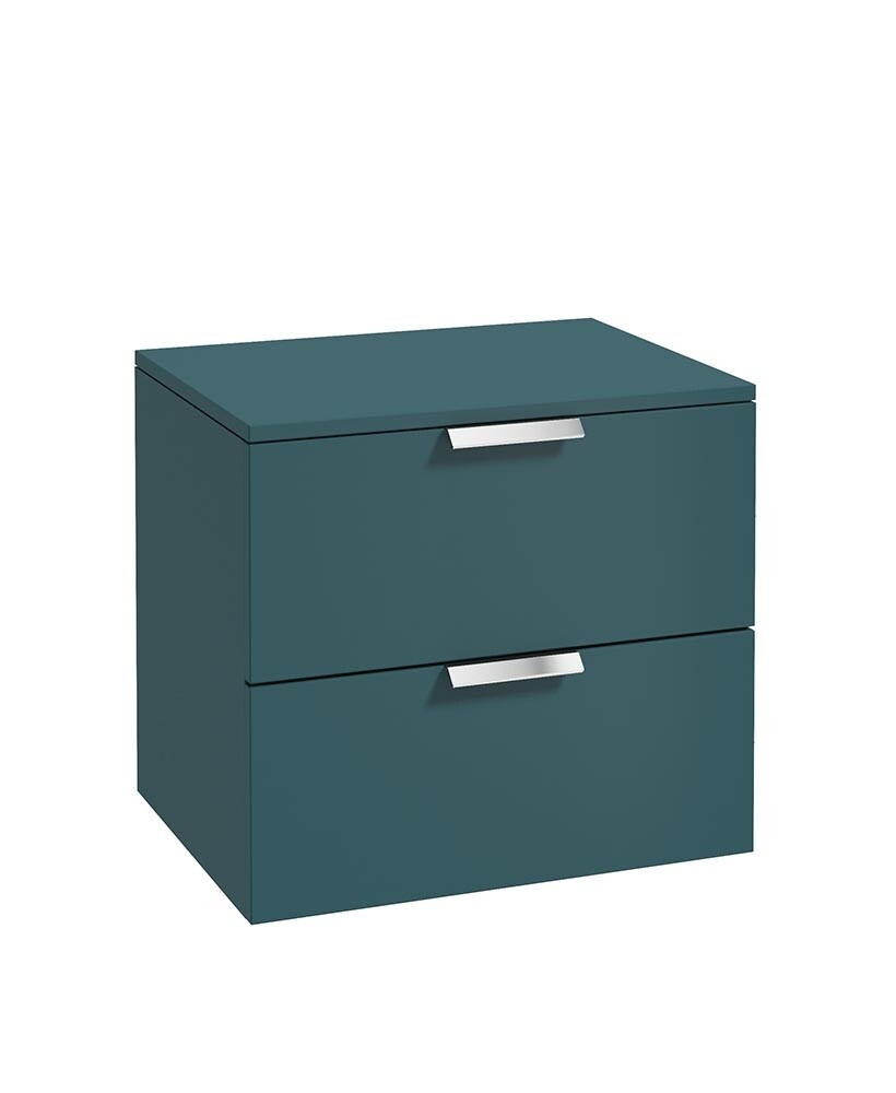 STOCKHOLM Wall Hung 60cm Two Drawer Countertop Unit Matt Ocean Blue &amp; Handles