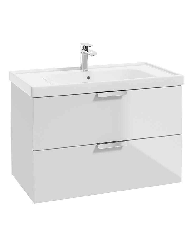 STOCKHOLM Wall Hung 80cm Two Drawer Unit Gloss White &amp;  Handles