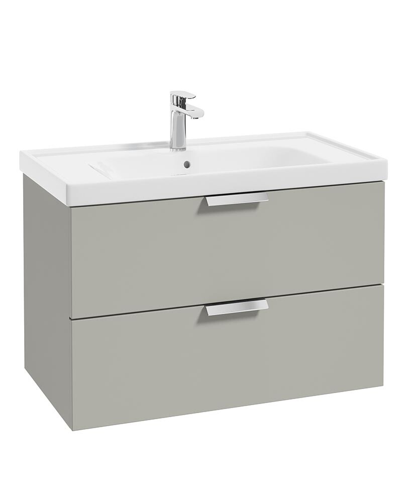 STOCKHOLM Wall Hung 80cm Two Drawer Unit Matt Arctic Grey &amp; Handles