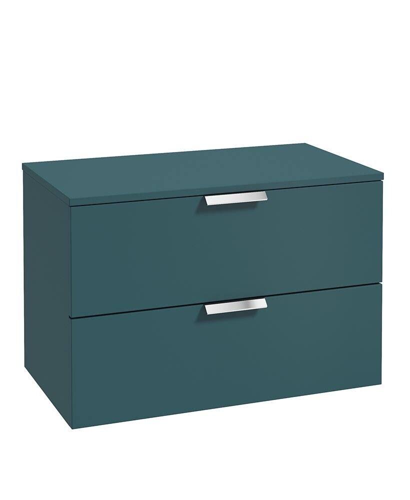 STOCKHOLM Wall Hung 80cm Two Drawer Countertop Unit Matt Ocean Blue &amp; Handles