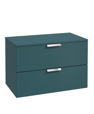 STOCKHOLM Wall Hung 80cm Two Drawer Countertop Unit Matt Ocean Blue &amp; Handles