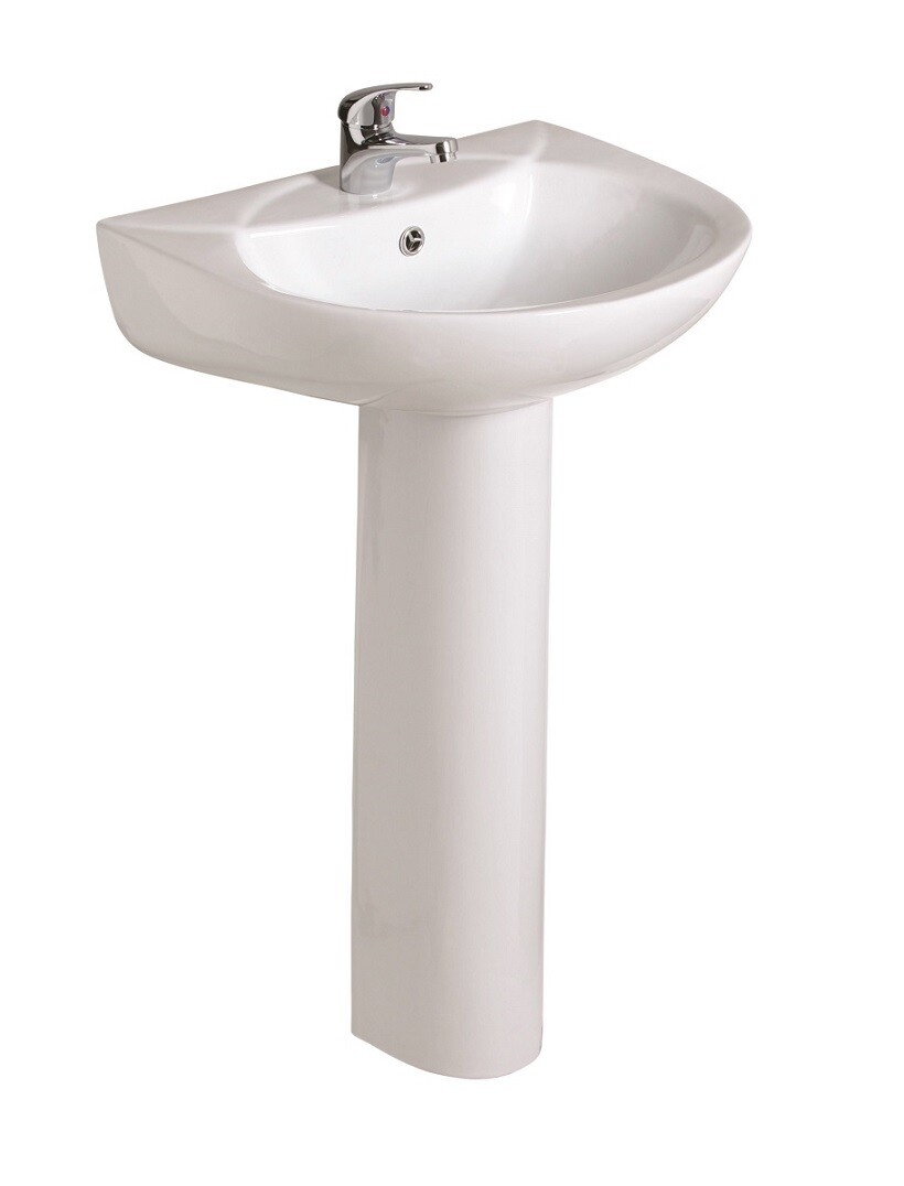 STRATA 45cm Wash Basin &amp; Full Pedestal, Tap Holes: 1 Tap Hole
