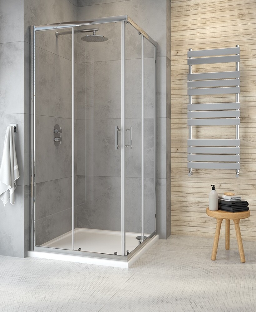 CITY PLUS Corner Entry Shower Door Chrome, Size: 760