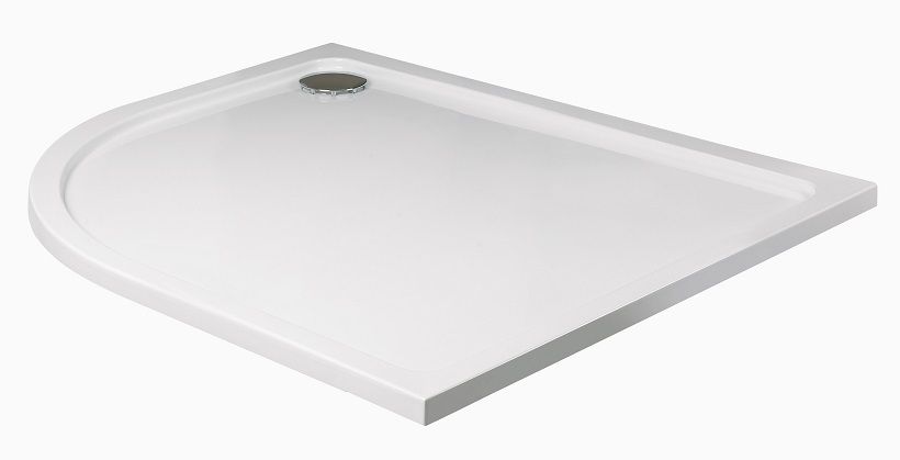 KRISTAL Low Profile Offset Quadrant No Upstand No Anti Slip Left Hand Shower Tray White &amp; Waste, Size: 1000x800 LH
