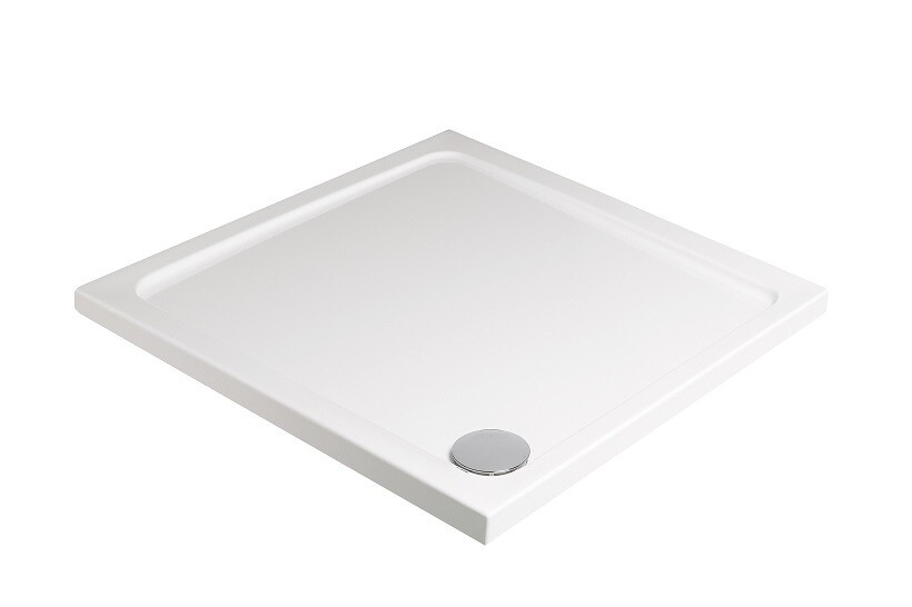 KRISTAL Low Profile Square No Upstand No Anti Slip Shower Tray White &amp; Waste, Size: 700x700