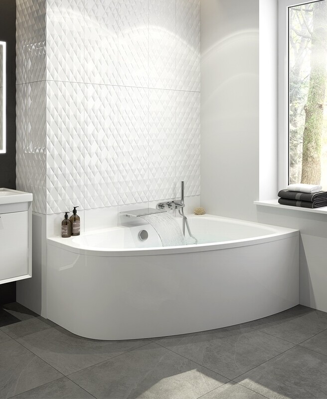 MAYA 1500x1000mm Offset Corner Hand Bath &amp; Panel White