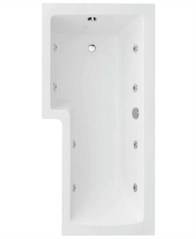 L SHAPE 1700x850mm Single Ended 8 Chrome Jet Whirlpool Bath &amp; Panel White with Bath Screen Chrome