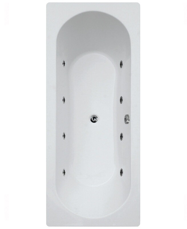 CLOVER Double Ended 8 Chrome Jet Whirlpool Bath White
