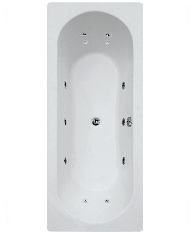 CLOVER Double Ended 12 Chrome Jet Whirlpool Bath White